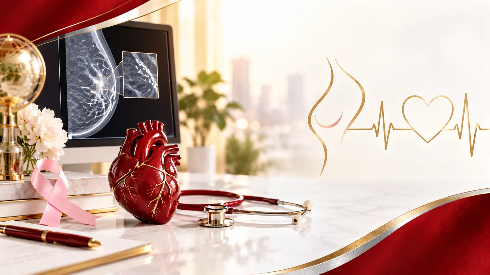 Conceptual mammography image and heart sculpture for breast arterial calcification